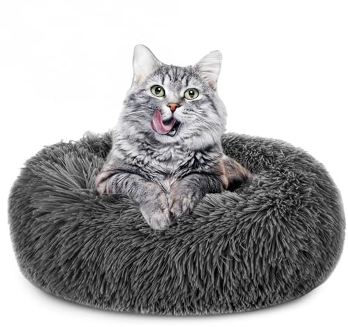 Amazinggirl Katzenbett flauschig Katzenkissen ∅ 60 cm - Katzen Bett Kuschelkissen Katzenkorb zum Schlafen und Kuscheln Cat Bed Katzenkörbchen Bettchen und Schlafplatz für Katze