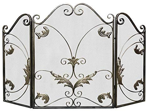 Kaminschirme, Dekor, Bauernhaus, bronzefarbene 3-Panel-Funkenschutzabdeckung für Gaskamin, sicherheitssicher für Babys und Haustiere, 80 cm hoch
