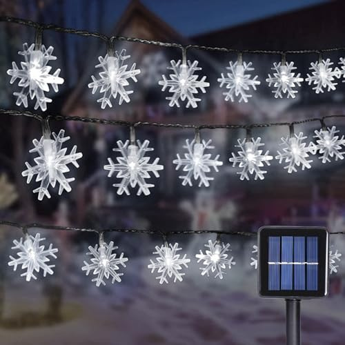 LED Solari Luci Stringa, 12M Fiocco di Neve Luci Stringa, 100 LEDs 8 Modalità Impermeabile Luci di Natale Interni Esterni per Decorazioni Natalizie, Giardino, Camera da Letto (Fiocco di Neve, Bianco)