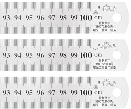 QUARKZMAN 3 Stück Edelstahl-Lineal 100 cm/40 Länge Malerei silberfarben | Zoll und metrische gerade Kanten Messwerkzeuge, 1/25 Dicke, 1-1/7 Breite, für Holzarbeiten, Handwerk