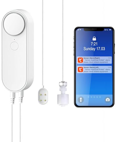 Mengshen WiFi Water Leak & Water Level Detector, 2-In-1 Tuya Smart Sensor Alarm Loud Volume APP Alert Monitoring with 6.5 Feet Detection Line for Swimming Pool Fish Tank Aquarium