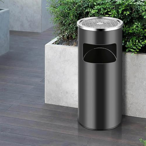 Supfine 2 in 1 Standaschenbecher & Mülleimer, 30 Liter, Entnehmbarer Inneneimer, Mülleimer mit Aschenbecher, Standaschenbecher für Draußen, Windaschenbecher für Eingangsbereich, Hotel (Schwarz, 1PC)