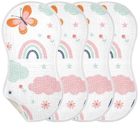 KLL Spucktücher für Babys und Mädchen, 4 Stück, große Baumwolltücher, extra weich und saugfähig, bequeme Spucktücher, Babyaufzeichnungsartikel, niedlicher Regenbogen