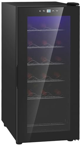 HOMCOM Weinkühlschrank Kompressor 18 Flaschen 50L Getränkekühlschrank, Flaschenkühlschrank 5-18°C mit Verstellbar Regal, Touchscreen, Glastür, LED-Beleuchtung, Schwarz