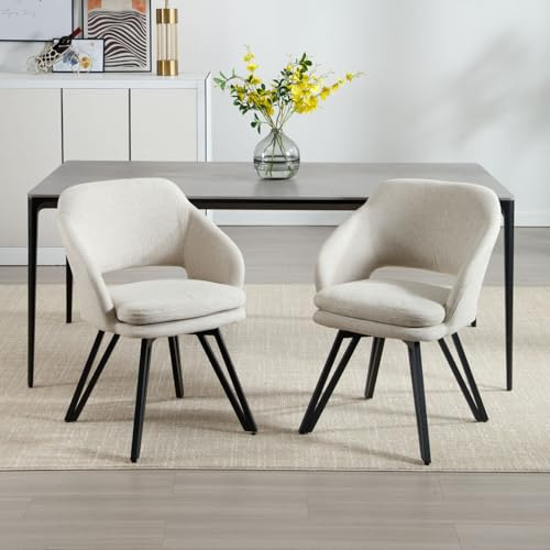 chairus Lot de 2 Chaises de Salle à Manger en Lin Chaise Pivotante pour Bureau Fauteuil Salon avec Pieds en Métal, Avoine