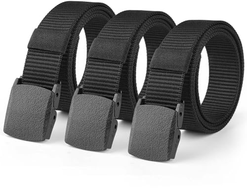 PENCHUAN 3 Stück Arbeitsgürtel Herren,130 CM Unisex Gürtel Nylon Canvas Belt,Verstellbarer Gürtel Herren Arbeitsgürtel Outdoor,Keine Metallschnalle, Gürtel Schnellverschluss für Arbeit und Reisen
