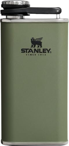 Stanley Classic Leakproof Flask 8 oz | Easy Fill Wide Mouth Hip Flask | Hinge Connected Never Lose Cap | Insulated Stainless Steel Liquor Flask | BPA-Free | Dried Pine