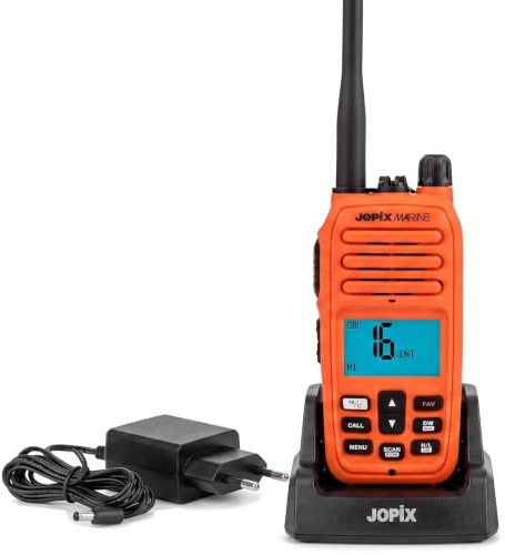 Jopix Marine 616P Naranja Walkie Talkie VHF Marino, Alta Visibilidad, Flotante e Impermeable IP67, 5W