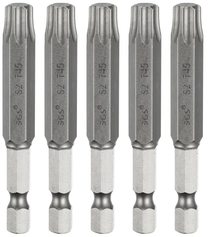 sourcing map 5 punte per cacciavite Torx T45 da 1/4 di pollice con codolo esagonale da 65 mm, lunghe magnetiche, senza foro, a prova di manomissione, 6 punti, cacciavite a stella in acciaio S2