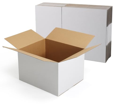 HORLIMER 15 stycken vit fraktkartong kartong, 30,5 x 25,4 x 20,4 cm förpackningslådor för varor, presentförpackning, vikbar kartong, postkartong