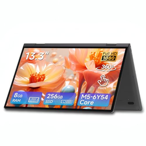 BMAX Ordinateur Portable Tactile 2 en 1 Core M5-6Y54 CPU Notebook 8Go RAM 256Go SSD 13,3 Pouces PC Portable 360° Flip 1920x1080 IPS Clavier Rétroéclairé BT4.2 Type Cx2 Film du Clavier Français