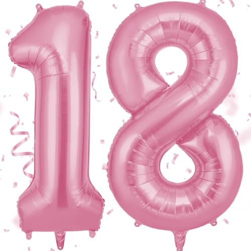 OFFCUP Zahlen Luftballon 18 Geburtstag Rosa, Folienballon Zahl 18, | 40 Zoll Helium Ballons Riesen 101cm Geburtstag Mädchen Junge PartyDeko Ballon Zahl Deko zum Jubiläum Neujahr Hochzeit