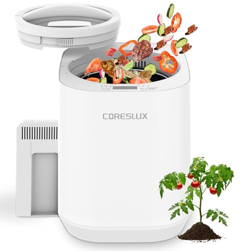 CORESLUX Elektrischer Komposter, 4L Elektrischer Kompostbehälter für Küche, Verwandeln Sie Lebensmittelabfälle in natürlichen Kompost, kompostierer Küche, Automatisch Küchenkomposter Weiß