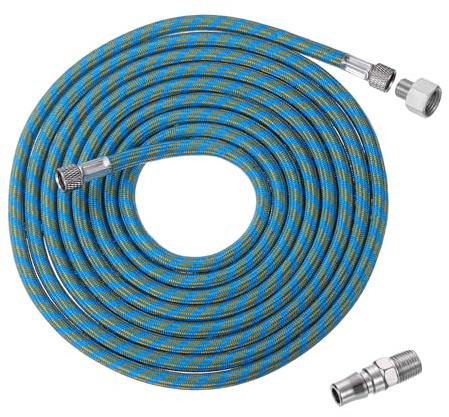 PATIKIL 1/8 Air Brush Hose, 10ft Air Brush Air Hose Nylon Braided Air Brush Hose with 1/8 Ends and 1/4 Male Hose Adaptor for Air Brush Paint Machine Nails, Blue