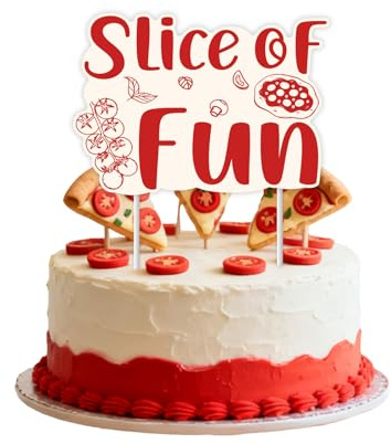 Cheereveal Pizza 1st Birthday Cake Topper, Slice of Fun Cake Decoration Picks, Italian Fast Food Cooking Themed First Birthday Baby Shower Party Supplies