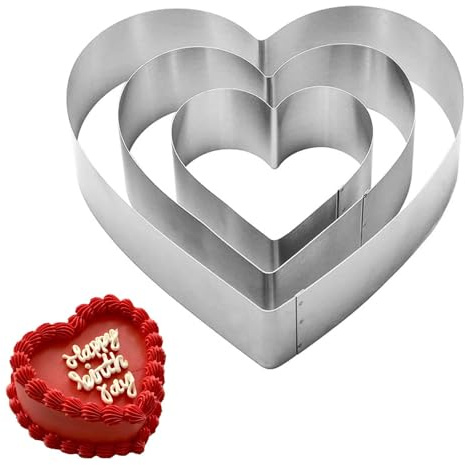 Dwitkul 3 Piezas Anillos Tartas Corazon Acero Inoxidable 10/15/20 cm de Diámetro, 4.5 cm de Alto Moldes Reposteria Profesionales para Mousse Postres Tartas Capas y Galletas Decoracion
