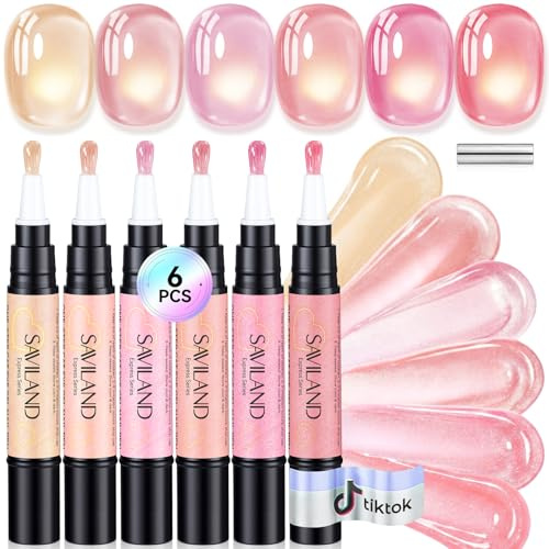 SAVILAND 6 Colori Smalto Pennarello per Unghie: 3 in 1 Smalto Gel Penna Base, Colori e Top Coat Gels Nail Polish con Magnete Nail Art Cat Eye Formato da Viaggio 4ml Occhio di gatto a forma di cuore