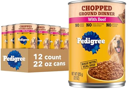Pedigree Chopped Ground Dinner Adult Soft Wet Dog Food with Beef, Canned Dog Food, 22 oz. Cans, 12 Count