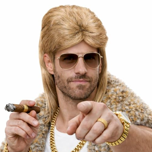 Vokuhila Perücke Proll Wig | Motto Bad Taste Party | für Ihr Faschings-Karneval Kostuem (Vokuhila dunkelblond)