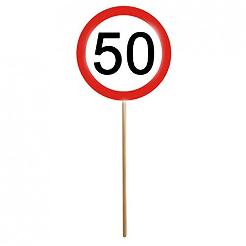 12er Set 50. Geburtstag Mini Schilder Verkehrsschilder mit Stab Deko