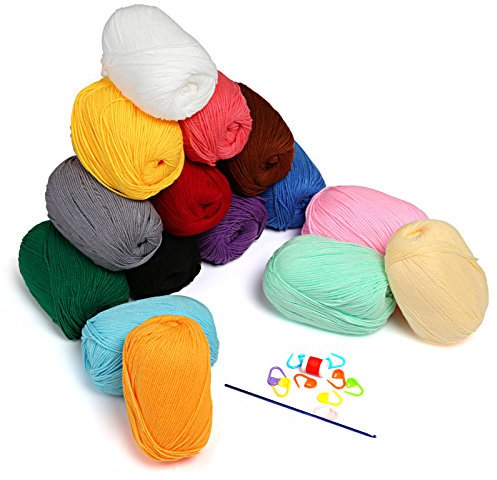 LIHAO 750g Wolle zum Häkeln 15x50g Handstrickgarn Häkelgarn Acryl für Stricken und Kunsthandwerk - 15 Farben