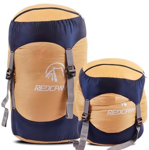 REDCAMP Nylon Compression Stuff Sack, 25L/27L/35L Lightweight Sleeping Bag Compression Sack Great for Backpacking, Hiking and Camping,Blue/Yellow/Army Green/Black