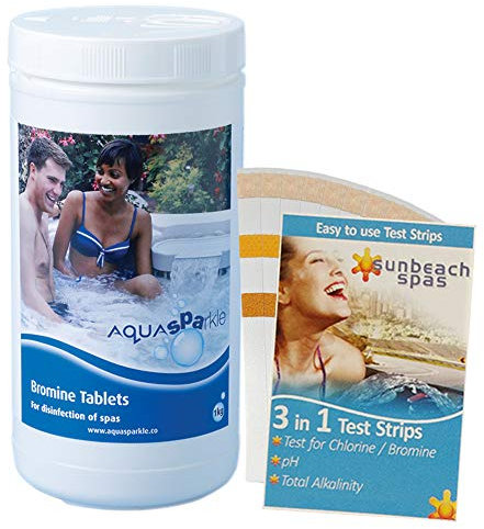 AQUASPARKLE Bromine Tablets 1kg with 50 Sunbeach Test Strips