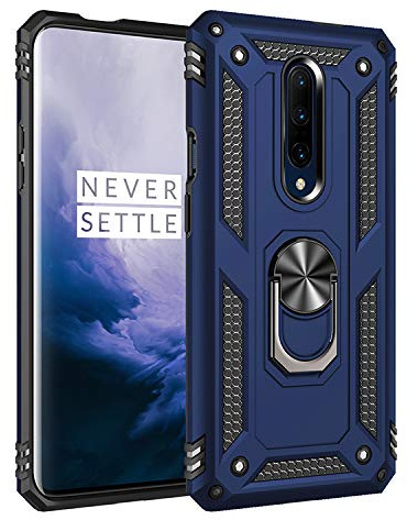 BestST Funda para Oneplus 7 Pro + HD Protector de Pantalla,con Anillo Soporte, Robusta Carcasa Híbrida TPU PC de Doble Capa Anti-arañazos Caso para Oneplus 7 Pro,Azul