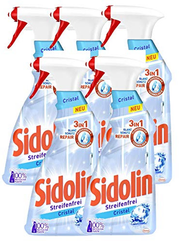 Sidolin Cristal, Glasreiniger 5xSprühflasche, für einen perfekten Glanz und gegen Mikrorisse (5x500ml)