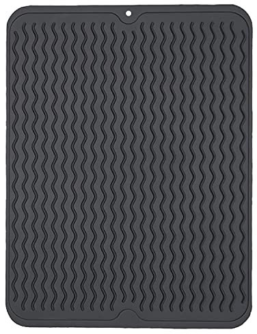 Thinkingwings Silicone Dish Drying Mats,Draining Mat For Kitchen counter, Heat Resistant Mat,Easy Clean Draining Board Mat,Non-Slip Dish Drainer Mat for Kitchen Counter (16×12, Black)