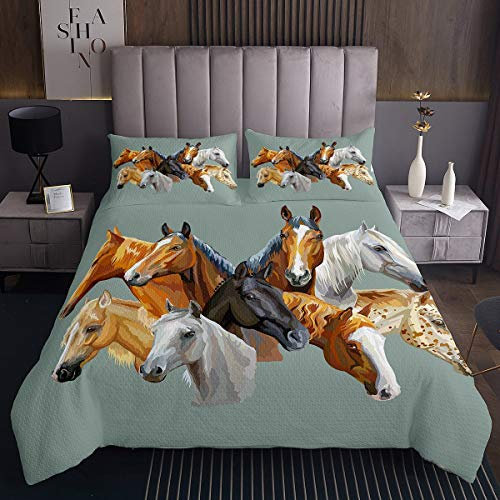 Colcha de Caballo 3D Gallop Horses Coverlet niños Niños Acuarela Juego de edredón de corcel Salvaje Estilo de Vida Silvestre Animal Acolchado de Granja 2 Piezas único