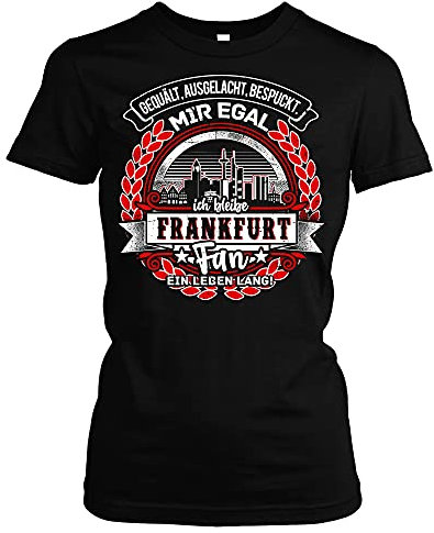 EIN Leben lang Frankfurt Damen Girlie T-Shirt | Stadt - Frankfurt Skyline - Fussball - Sport - Frankfurt Shirt - Ultras | Schwarz (XL)