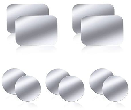WONLIVE Metallplatte für Magnet KFZ Handy Halterung 10 Stück | Selbstklebende Metallplättchen, für Magnetische KFZ-Handyhalter, für Handyhüllen, 6 Rund & 4 Rechteckig, Silber
