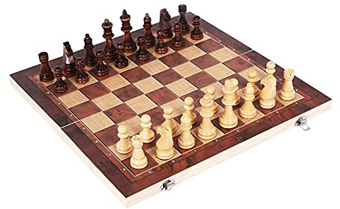 FURUIWUFENG Schachspiel 3 in 1 Schach-Checkers Backgammon Set Hölzerne Schachbrett-Falt- und Reiseschachbrett für Erwachsene und Kinder Magnetisches faltbares Schachbrett (Color : 39x39cm)