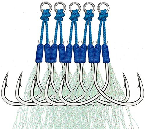 THKFISH Assist Angelkaken Salzwasser Dancing Stinger Jigging Hooks Double Assist Ersatz Angelhaken für Angeln Jigging Kunstköder Haken 5 Stück