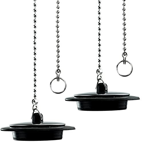 SZXMDKH Tappo di scarico universale da 43 mm, con catena a sfera lunga in metallo e anello per appendere, tappo per lavandino cromato e gomma, filtro di ricambio per vasca da bagno, cucina, casa