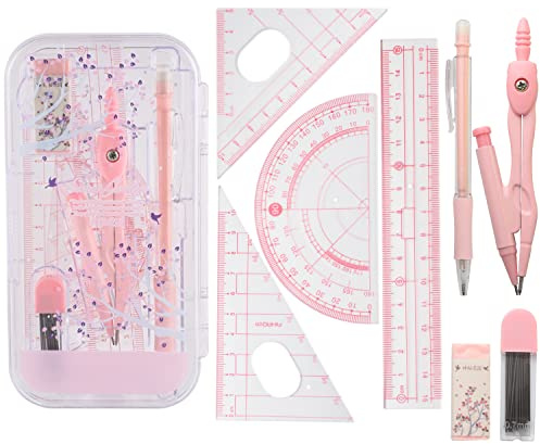 8 Pcs Math Geometry Set, Geometry Compass Sets,Compass and Protractor