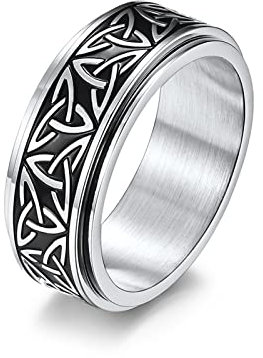 BCughia Anxiety Ring Spin, Zarter Ring Silber Edelstahl Keltischer Dreiecksknoten Anxiety Vintage Ringe Freundin Größe 67(21.3)