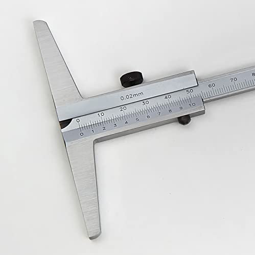 PIMALDAUM® Tiefenmessschieber, Tiefenlehre mit 100 mm breiter Auflage zur Bohrtiefen- und Spaltentiefenmessung von Werkstücken (Metall, 0-300 mm)