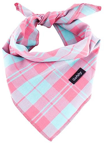 Gofshy Frühling Hundehalstuch für kleine Hunde, lebendige Farbe, rosa, grün, kariert, verstellbar, Taschentuch, Zubehör für kleine Hunde und Katzen (S)