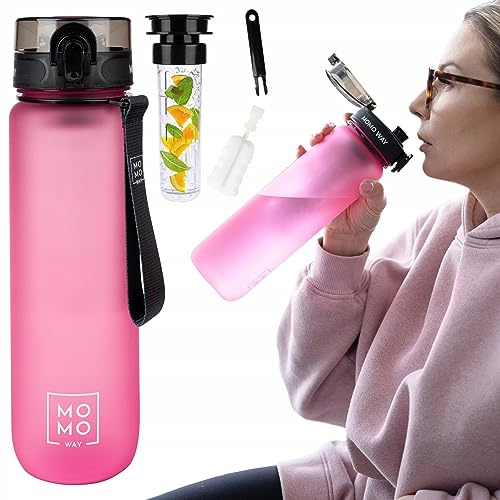 MOMO WAY Dricksvattenflaska För Vägen Tritan BPA-fri För Sport Perfekt Som Present Gjord Av Tritan För Drinkar Mörkrosa 1000ml