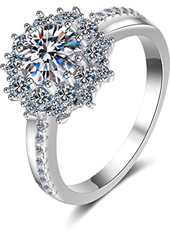 Aotiwe Eheringe 925 Silber, Freundschaftsringe Beste Freundin Blume Silber mit 1Ct Rundschliff Weiß Moissanit Größe 54 (17.2)
