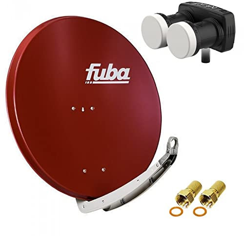 Digital Sat Anlage 2 Satelliten Astra/Hotbird - 1 Teilnehmer | Fuba DAA850R Sat Schüssel 85cm Ziegelrot + DUR-line MB6-US Monoblock Single LNB 6° (DVB-S2, HDTV, 4K/8K, 3D) + 2xF-Stecker vergoldet