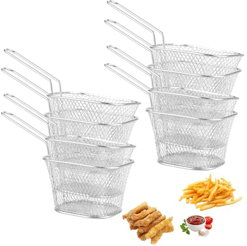 APACALI 8 Stück Pommes Körbchen zum Servieren, Frittierkorb Klein Servierkörbchen Edelstahl, Mini Frittierkörbe zum Servieren, Körbchen Pommeskörbchen für Pommes Frites Garnelen Zwiebelringen