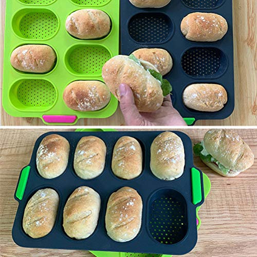 Mini-Baguette-Backblech, Leicht zu Lösendes, Sicheres, Flexibles Silikon, Gleichmäßige Wärmeverteilung, Mini-Brot-Knusperblech für Mikrowellen für Kekse (Grün)