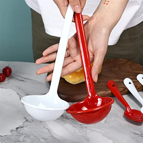 Louche en acier 30cm Enamel Classic Long Poignée Blanc Cuillère rouge Poignée longue Poignée créative Ménage Création Grande Soupe Soupe Sol Voyante Cuillère de cuisson et de service pour la soupe (C