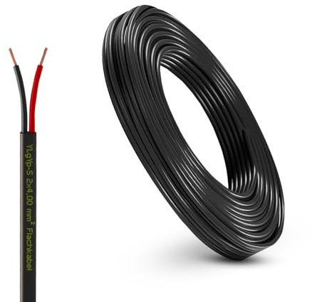 Fahrzeugleitung Anhängerkabel Rund oder Flach Kabel rot/schwarz 2X 0,75 1,0 1,5 mm² 2-adrig 6-24 Volt KFZ Auto (Flachkabel 4,0 mm², 5 Meter)