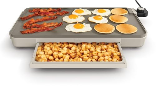 bella 12 x 22 Electric Griddle with Warming Tray, EverGood™ Ceramic Nonstick Coating & Removable Temperature Probe, Dishwasher-Safe Drip Tray & Cool Touch Handles, 1500 Watt, Oatmilk