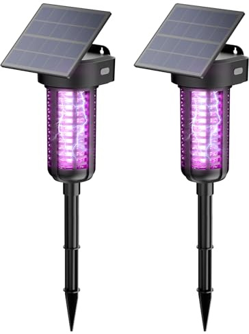 Solar Bug Zapper Outdoor 2 Pack, Garden Mosquito Zapper Waterproof & Cordless & Rechargeable & Auto On/Off，Flying Insect Zapper Mosquito Killer Lamp Catcher Decorative Light for Patio