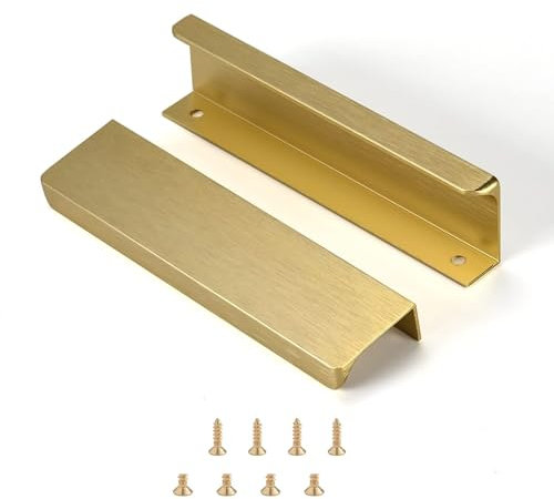 Ndjiloik 10 stycken dolda dörrhandtag skåphandtag möbelhandtag moderna kökshandtag aluminium för garderob dörr lådor, guld, total längd 150 mm